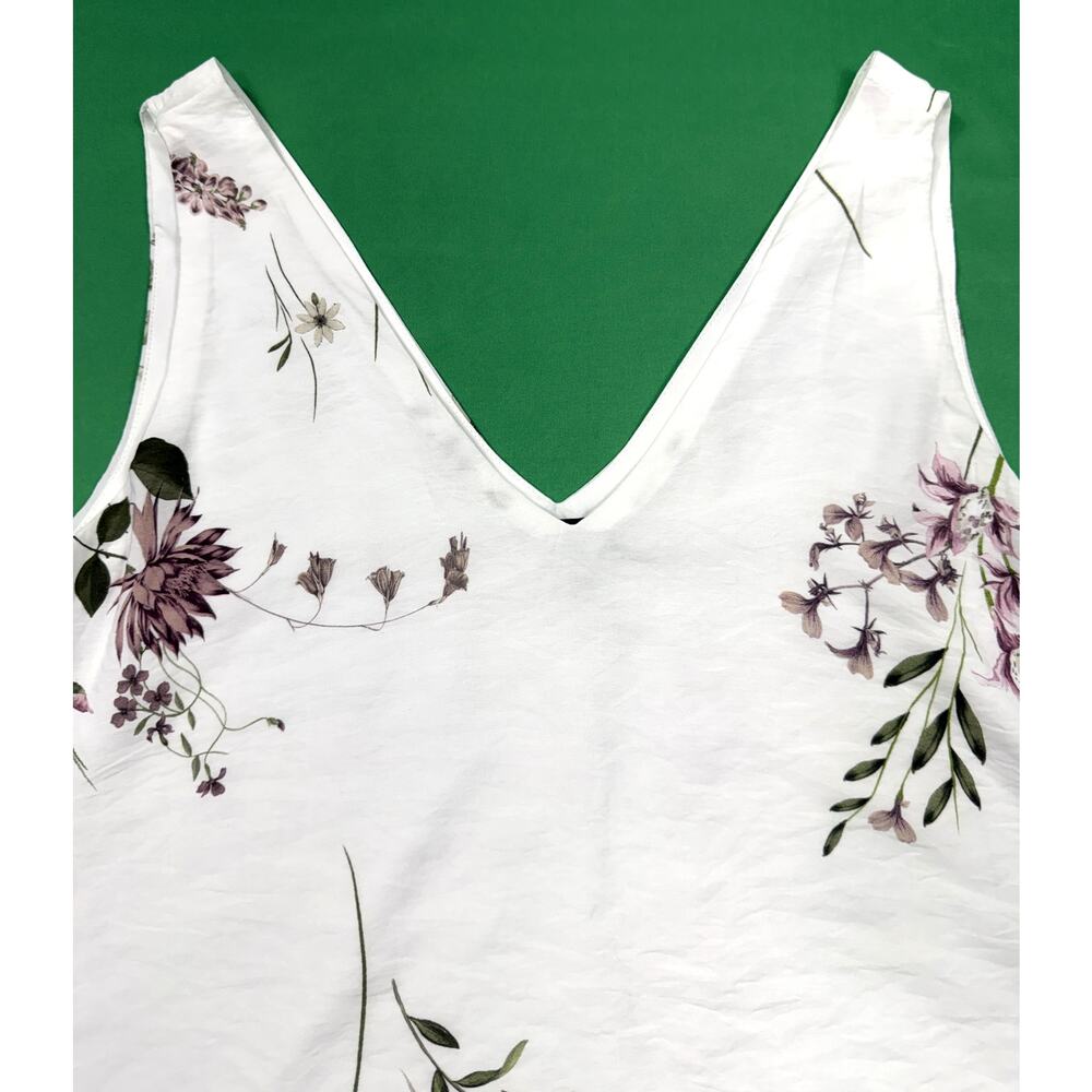 Spirit V-neck sleeveless floral tank botanical wildflower white background Sz S - Picture 5 of 10